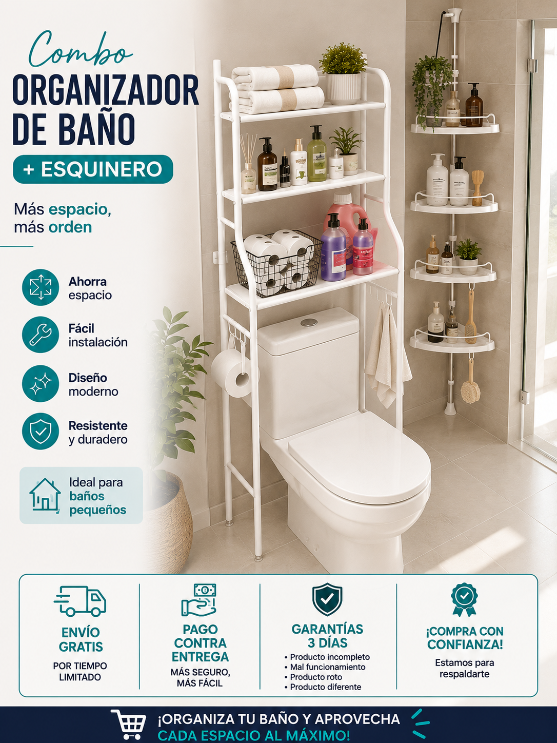 COMBO ORGANIZADOR DE BAÑO + ESQUINERO