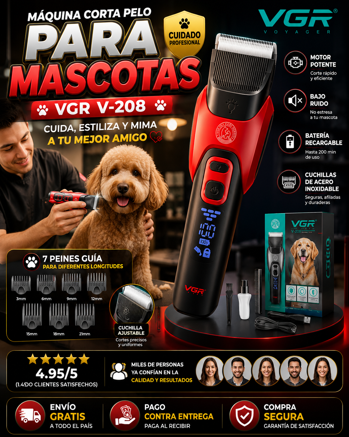 Maquina Corta Pelo Mascotas Vgr208