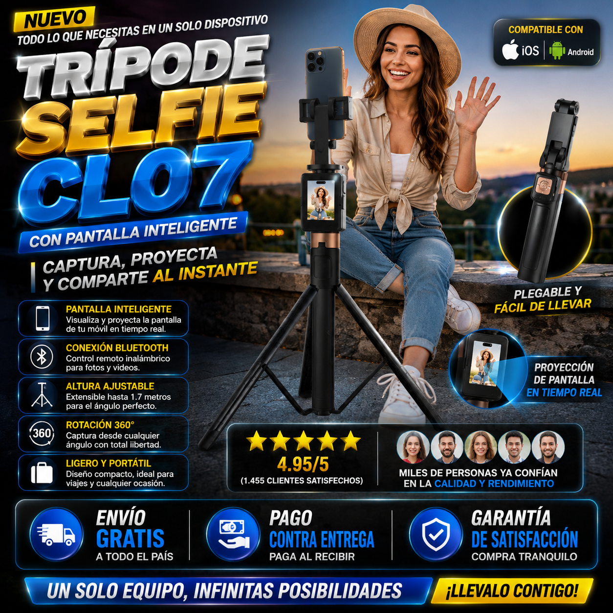 Tripode selfie CL07 con Pantalla